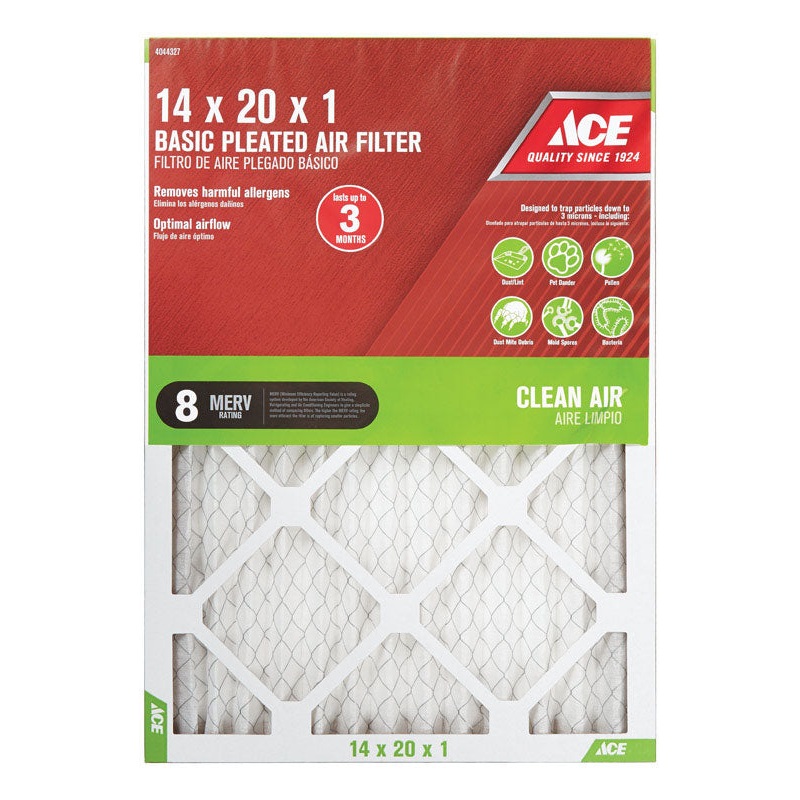 Ace 20 in. L x 14 in. W x 1 in. D Pleated Air Filter 8 MERV
