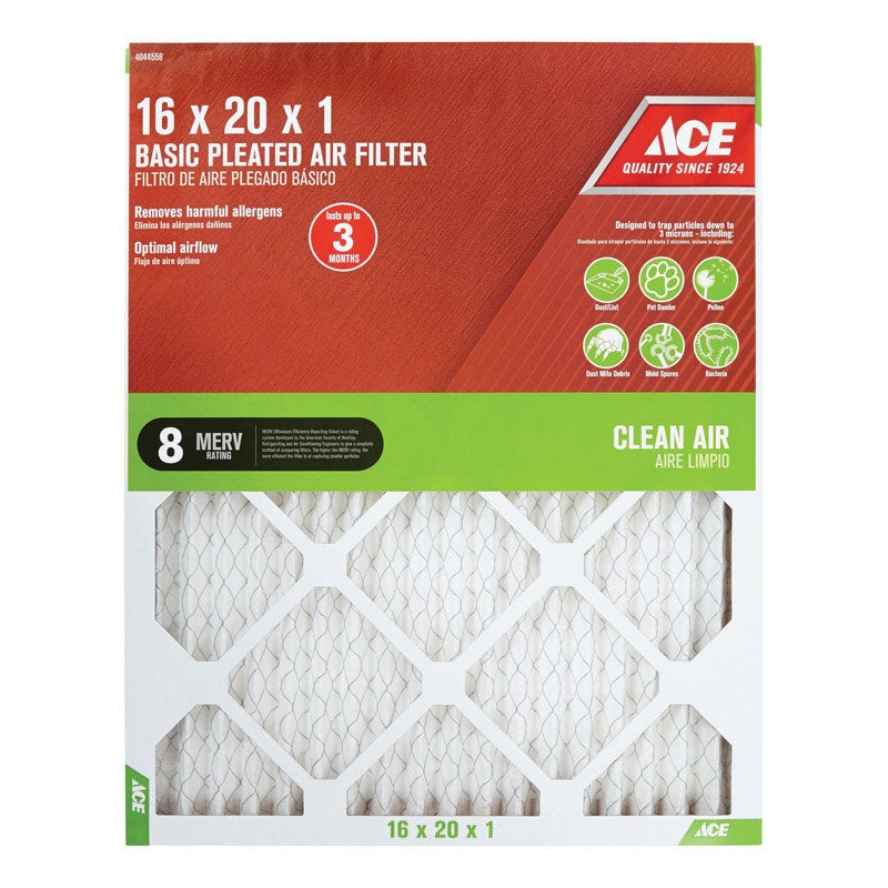 Ace 20 in. L x 16 in. W x 1 in. D Pleated Air Filter 8 MERV
