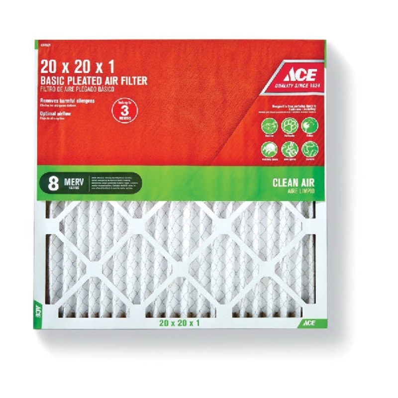 Ace 20 in. L x 20 in. W x 1 in. D Pleated Air Filter 8 MERV
