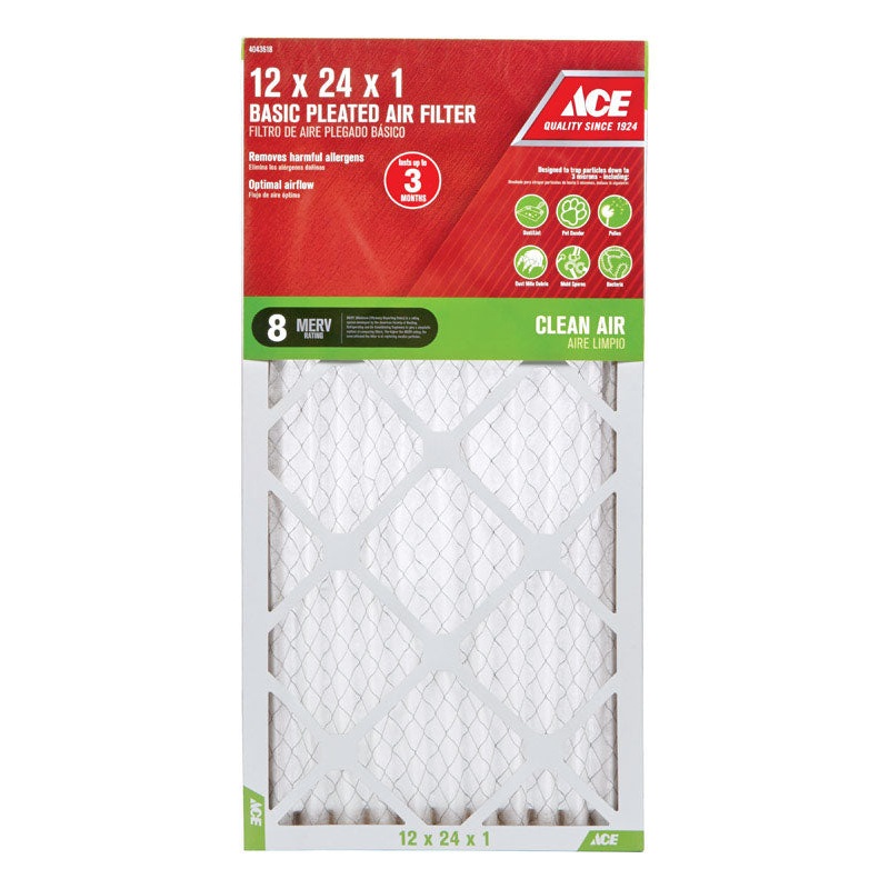 Ace 24 in. L x 12 in. W x 1 in. D Pleated Air Filter 8 MERV