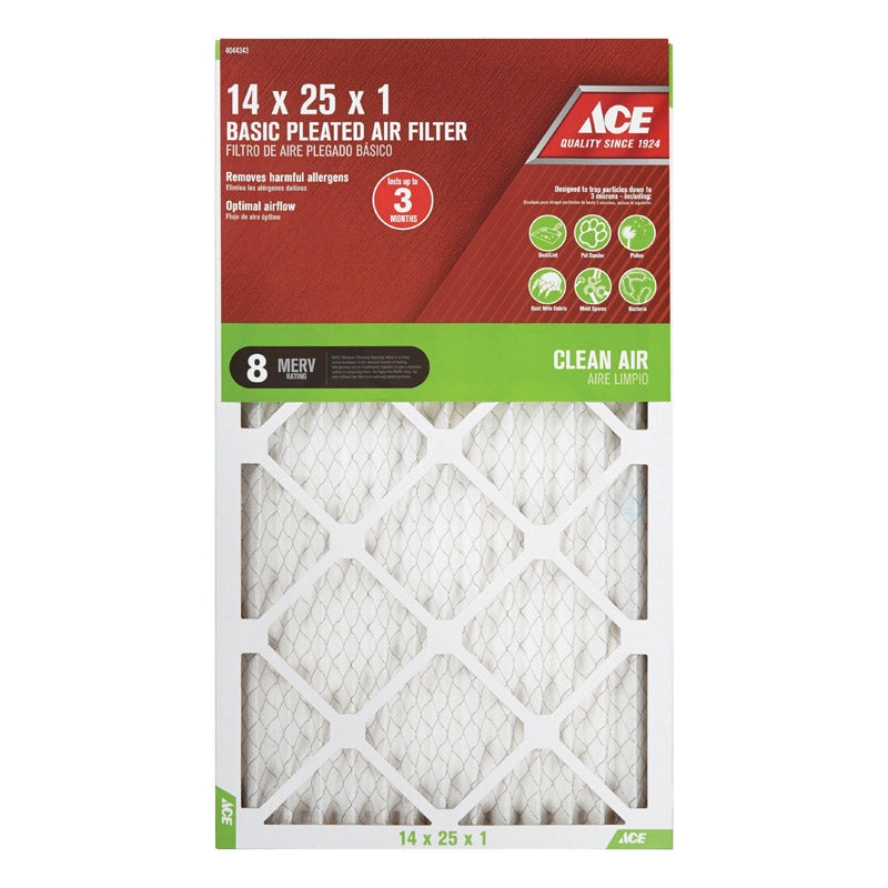 Ace 25 in. L x 14 in. W x 1 in. D Pleated Air Filter 8 MERV