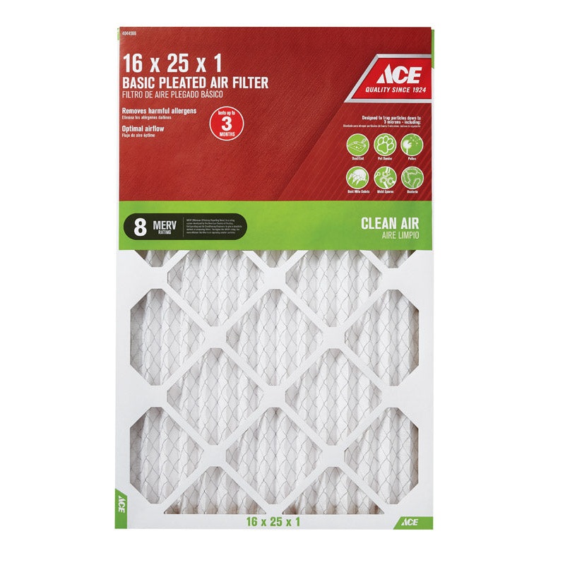 Ace 25 in. L x 16 in. W x 1 in. D Pleated Air Filter 8 MERV