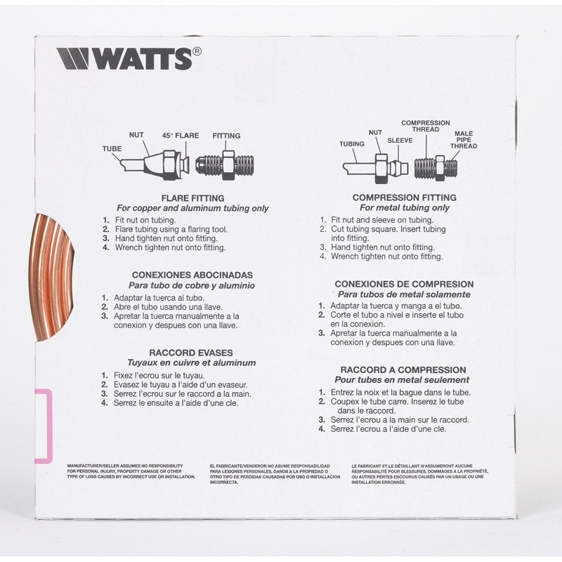 Watts Pre-Cut Copper Tubing Type G 1/4 in. Dia. x 15 ft. L