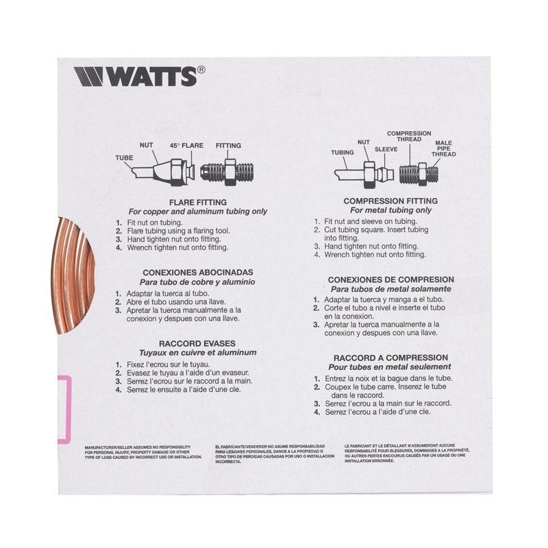 Watts Pre-Cut Copper Tubing Type L 1/4 in. Dia. x 20 ft. L
