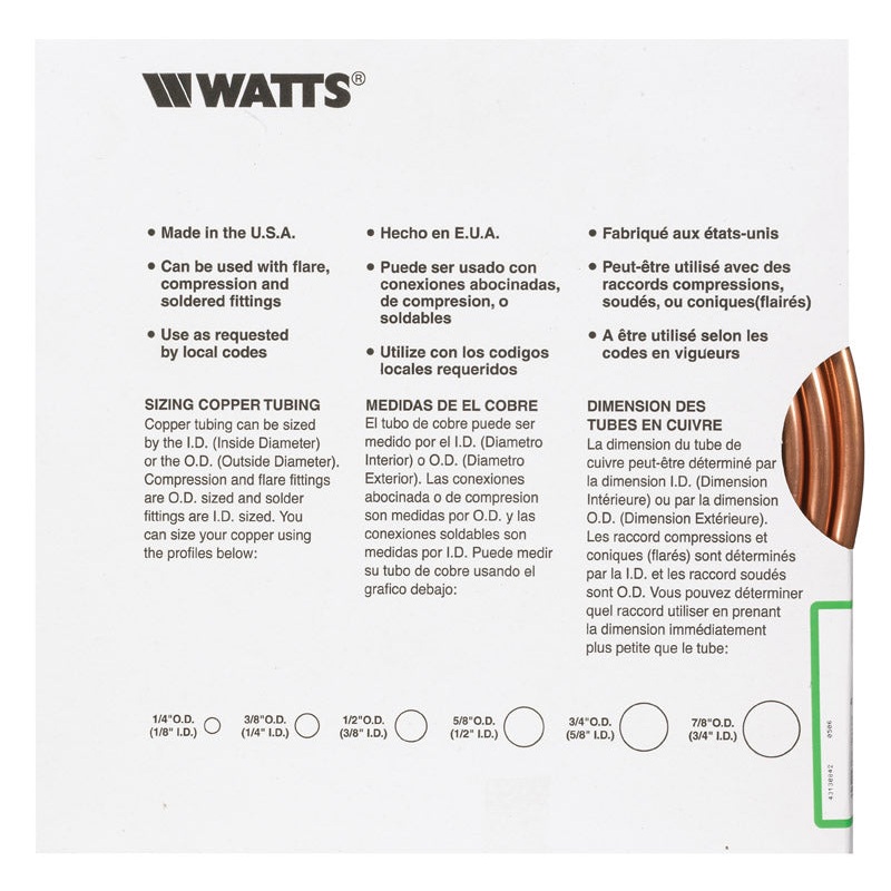 Watts Pre-Cut Copper Tubing Type L 3/8 in. Dia. x 15 ft. L