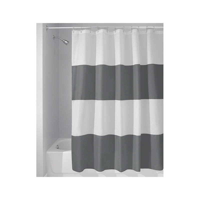 InterDesign 72 in. H x 72 in. L Gray and White Stripes Shower Curtain