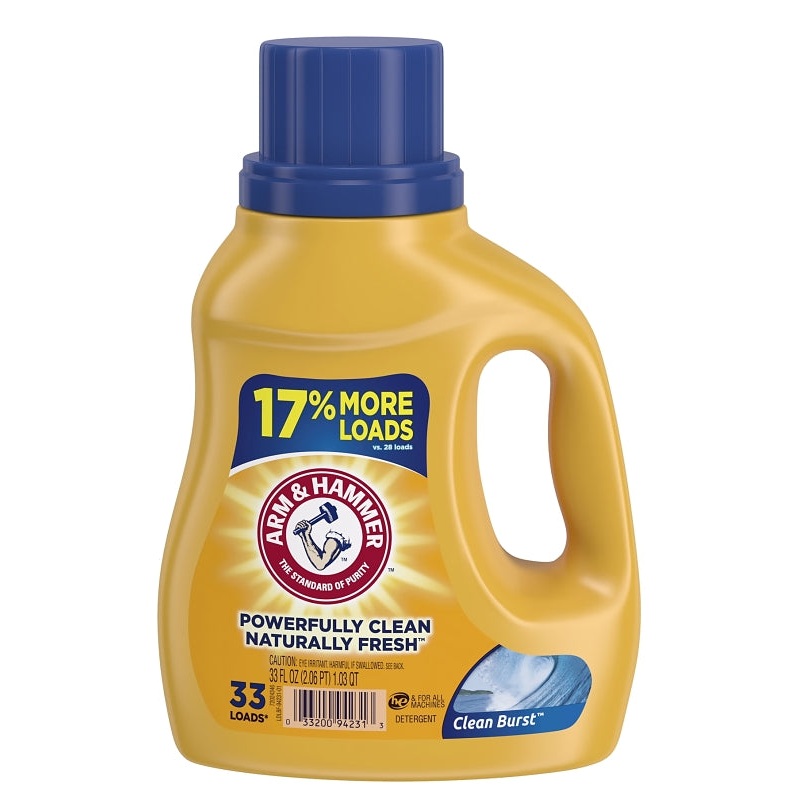 Arm & Hammer Clean Burst 97538 Laundry Detergent, 33 oz Bottle, Liquid, Characteristic, Pack of 8