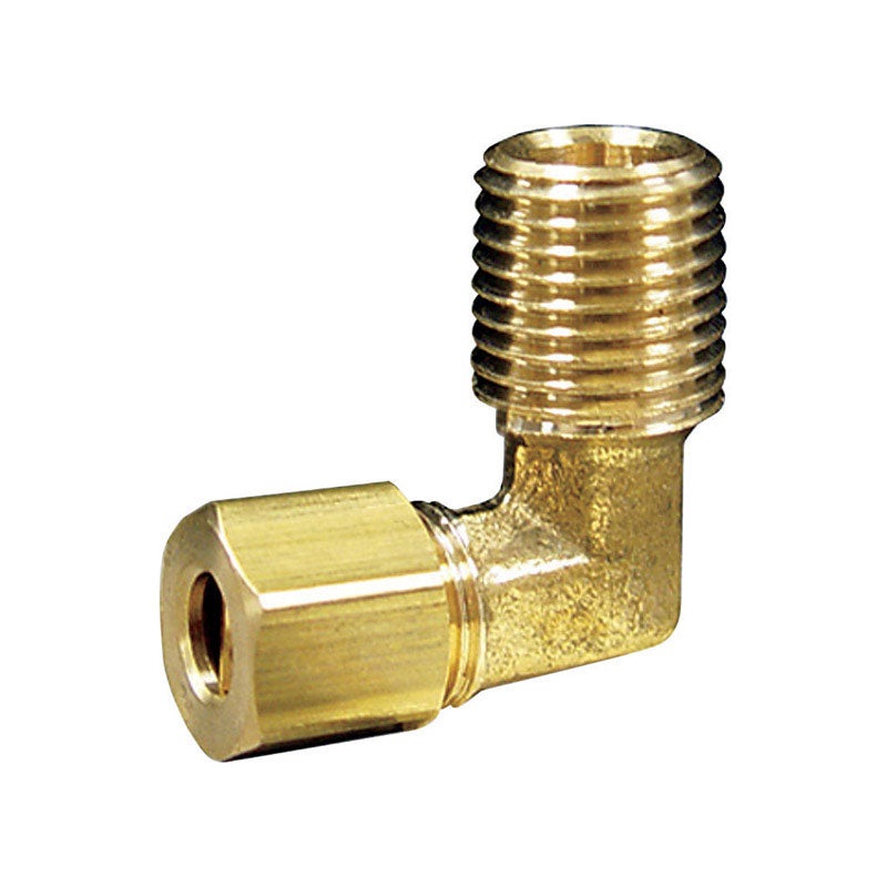 JMF 5/16 in. Dia. x 1/8 in. Dia. Compression To MPT To Compression 90 deg. Yellow Brass Elbow