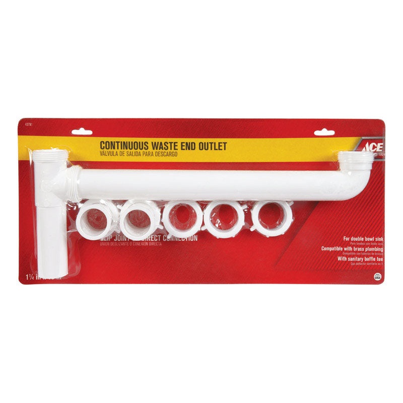 Ace 1-1/2 in. Dia. x 1-1/2 in. Dia. x 16 in. L Slip To Slip Plastic Continuous Waste Connector