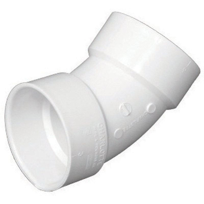 Charlotte Pipe 4 in. Dia. x 4 in. Dia. Hub To Hub 45 deg. Schedule 40 PVC Elbow
