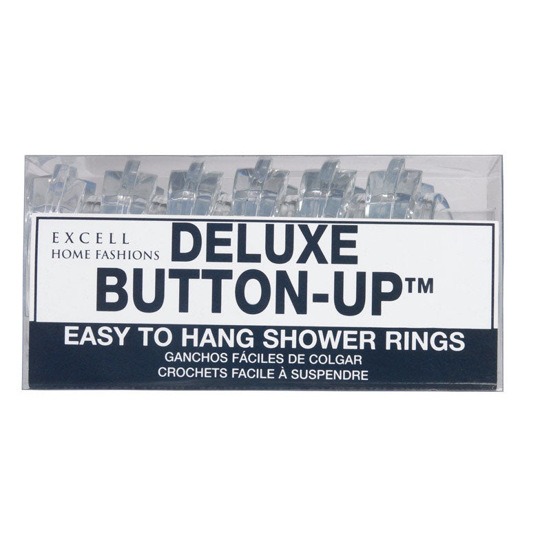 Excell Deluxe Button-Up Shower Curtain Rings 1-5/8 in. L Plastic 12 pk