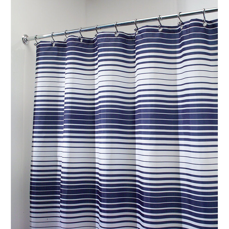 InterDesign 72 in. H x 72 in. L Navy Stripes Shower Curtain