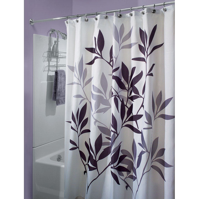 InterDesign 72 in. H x 72 in. L White Black and Gray Leaves Shower Curtain