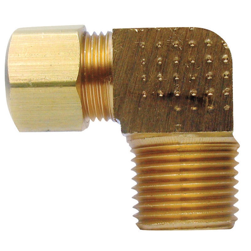 JMF 3/8 in. Dia. x 1/2 in. Dia. Compression To MPT To Compression 90 deg. Yellow Brass Elbow