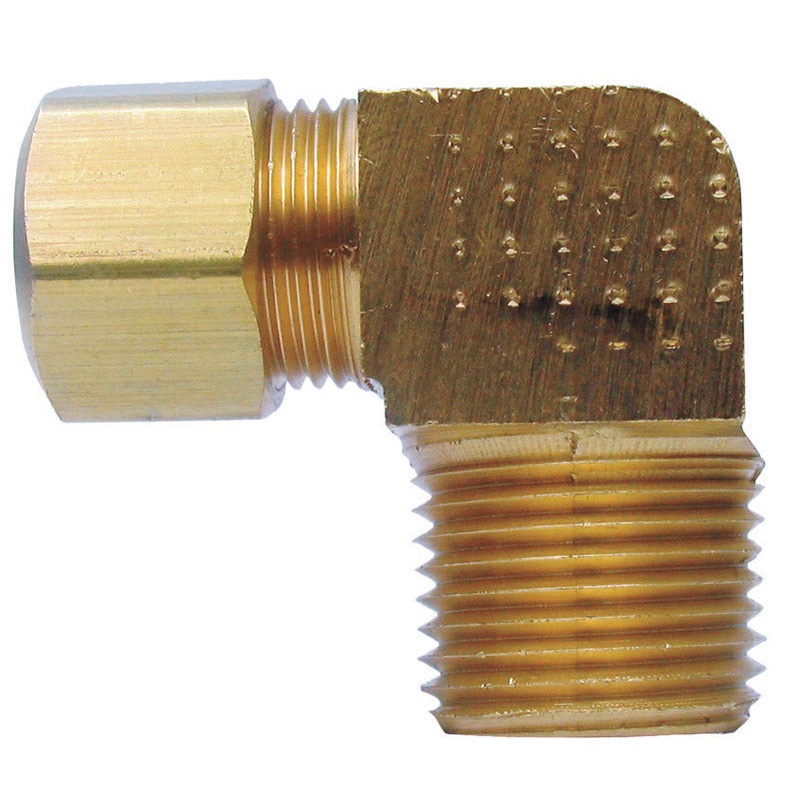 JMF 3/8 in. Dia. x 1/4 in. Dia. Compression To MPT To Compression 90 deg. Yellow Brass Elbow
