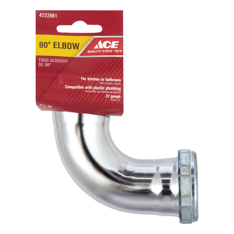Ace Schedule 40 Slip To Slip 1-1/2 Dia. x 1-1/2 Dia. 90 deg. Chrome Plated Brass Elbow