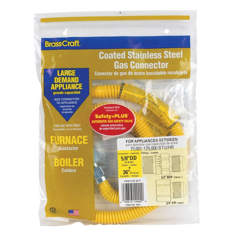Brasscraft 3/4 in. FIP x 3/4 in. Dia. MIP Stainless Steel Gas Appliance Connector 36 in.