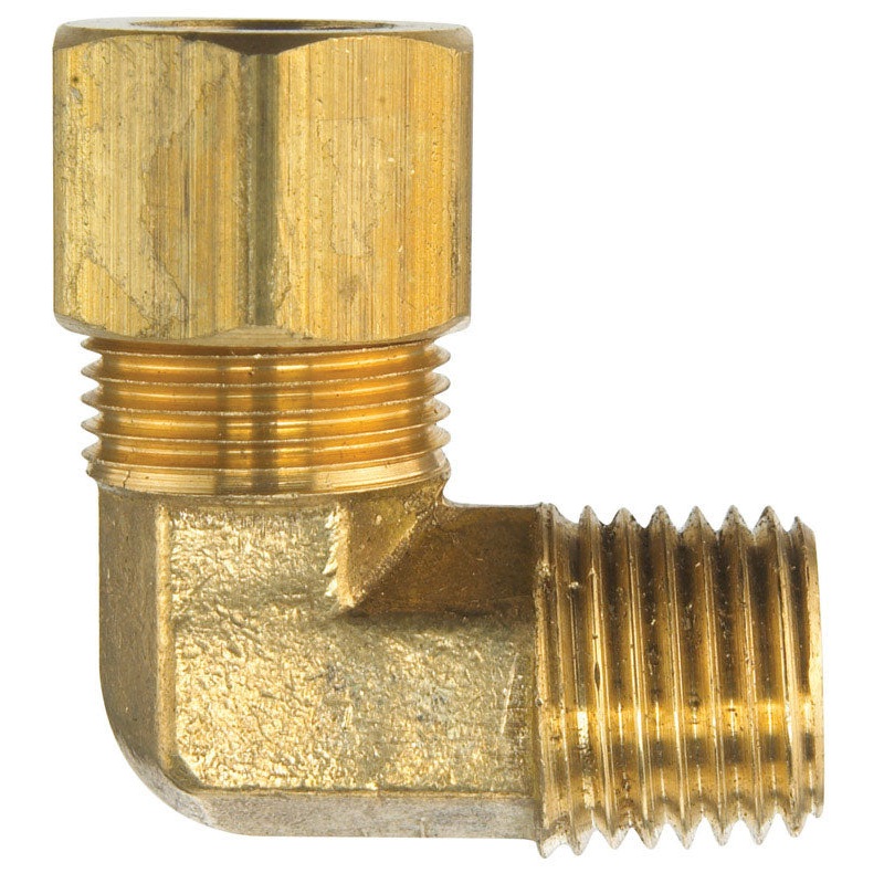JMF 1/4 in. Dia. x 1/8 in. Dia. Compression To MPT To Compression 90 deg. Yellow Brass Elbow