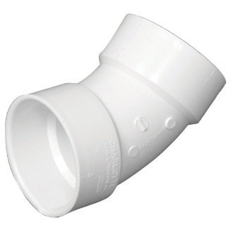 Charlotte Pipe Schedule 40 Hub To Hub 6 in. Dia. x 6 in. Dia. 45 deg. PVC Elbow