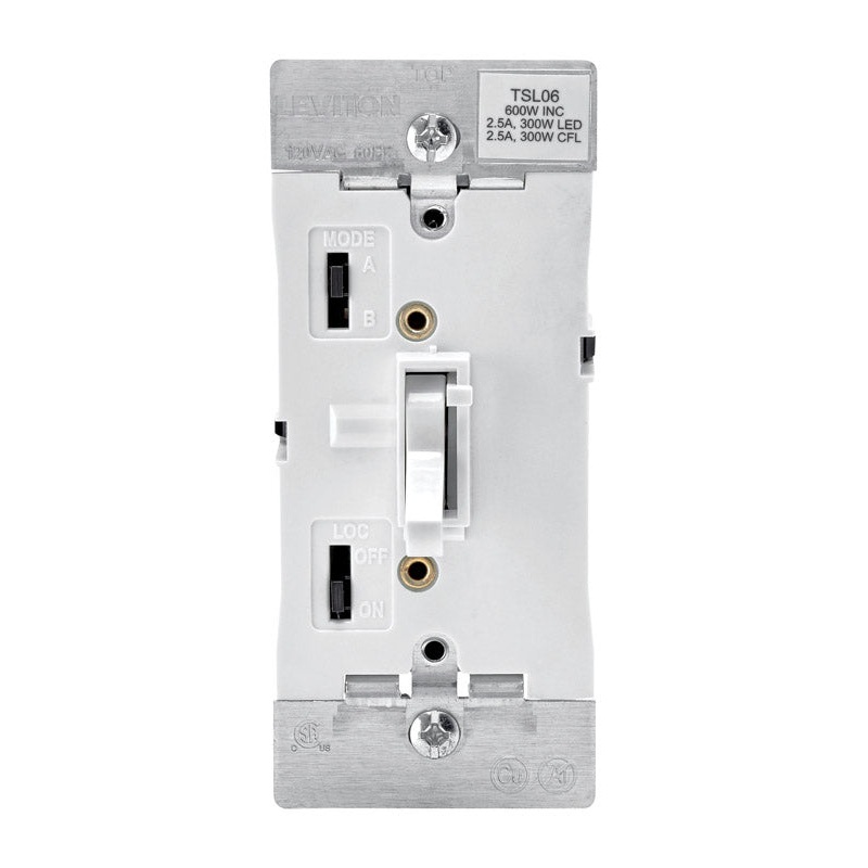 Leviton 2.5 amps 600W-120VAC Incandescent Toggle Dimmer Switch White