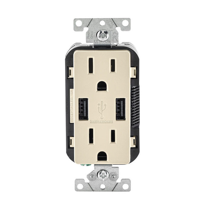 Leviton Decora Receptacle and USB Charger 15 amps 5-15 R 125 volts Light Almond