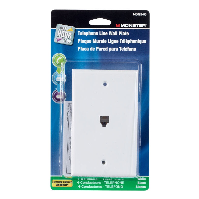 Monster Cable Just Hook It Up 1 gang White Plastic Cable/Telco Telephone Line Wall Plate 1 pk