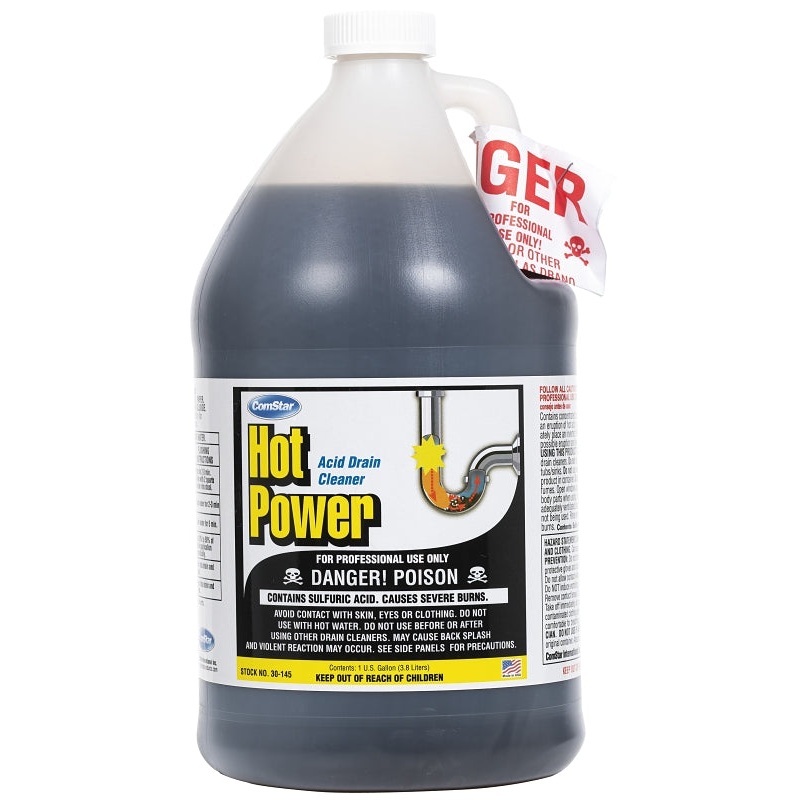 ComStar Hot Power 30-145 Drain Cleaner, Liquid, Amber, Sharp, 1 gal Bottle, Pack of 4