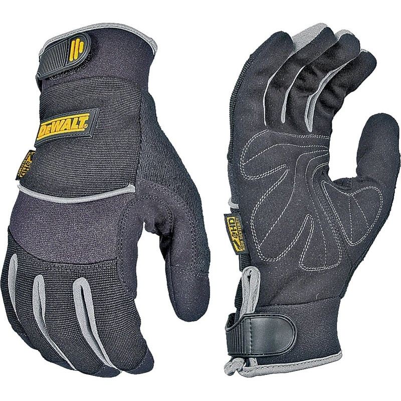 DeWALT DPG200XL Pre-Curved Utility Gloves, XL, Terry-Cloth Thumb, Hook-and-Loop Cuff, Neoprene/Nylon, Black