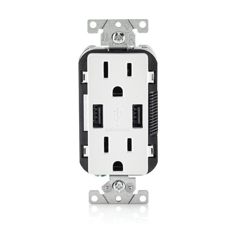 Leviton Decora Receptacle and USB Charger 15 amps 5-15R 125 volts White