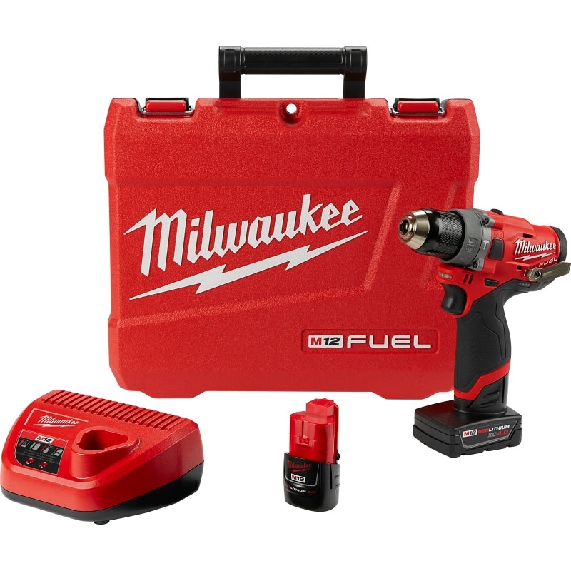Milwaukee 2504-22 Hammer Drill Kit, Battery Included, 12 V, 2, 4 Ah, 1/2 in Chuck, Ratcheting Chuck