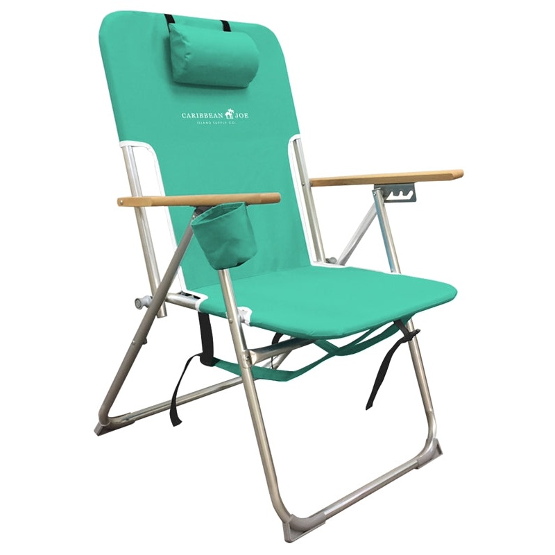 Caribbean Joe CJ-7779 Beach Chair, 25 in W, 23 in D, 35-1/2 in H, Aluminum/Steel Frame, Polyester Seat, Pack of 4