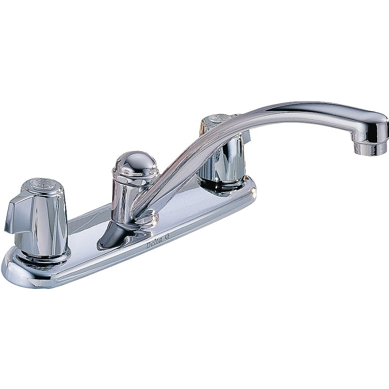 Delta Classic Series 2100LF Kitchen Faucet, 1.8 gpm, Brass, Chrome Plated, Deck, Wrist Blade Handle, Swivel Spout
