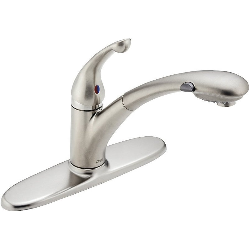 Delta Signature 470-AR-DST Kitchen Faucet, 1.8 gpm, 1-Handle, Ceramic, Arctic Stainless Steel, Deck