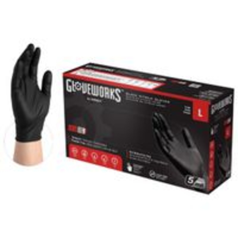 Nitrile Gloves, Textured, Black, Size 5M
