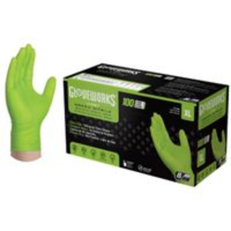 Powder-Free Green Nitrile Gloves, Size 8M