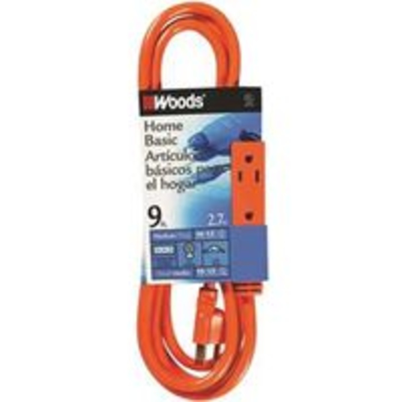 Cord Extension Indoor, 3 Outlets, 16/3 Gauge, 9 Feet