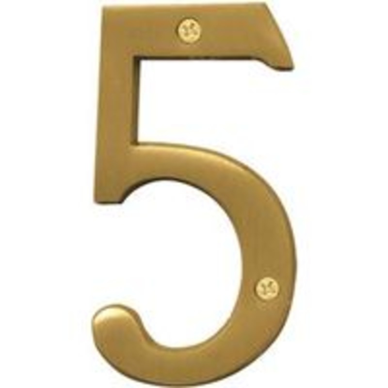 Number House 5, 4-Inch Brass Sign