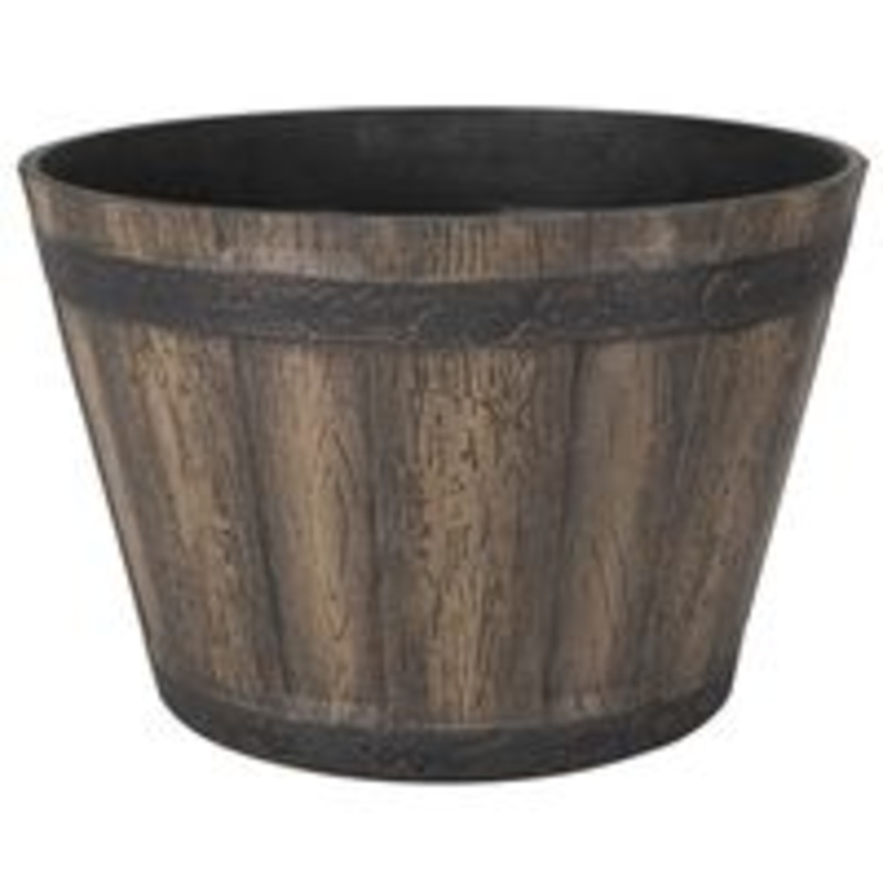 Planters Resin Whiskey Barrel Weathered