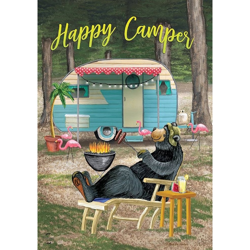 Happy Camper Bear Garden Flag