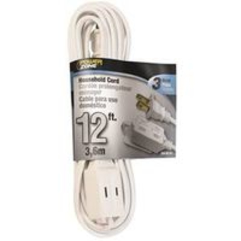 12′ 16/2 White Extension Cord