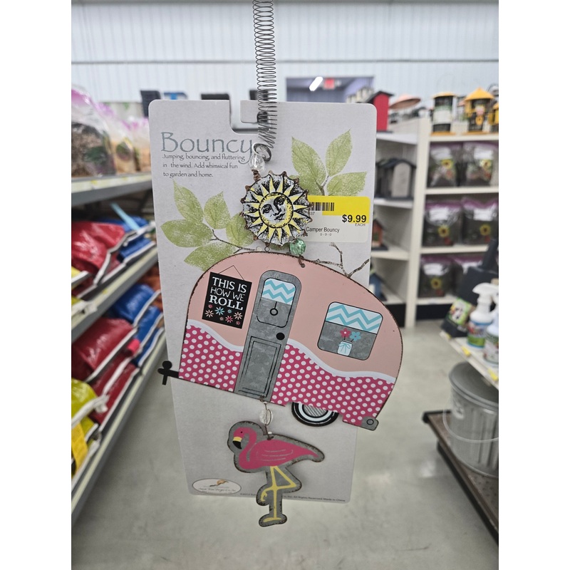 Flamingo Camper Bouncy Bird Feeder