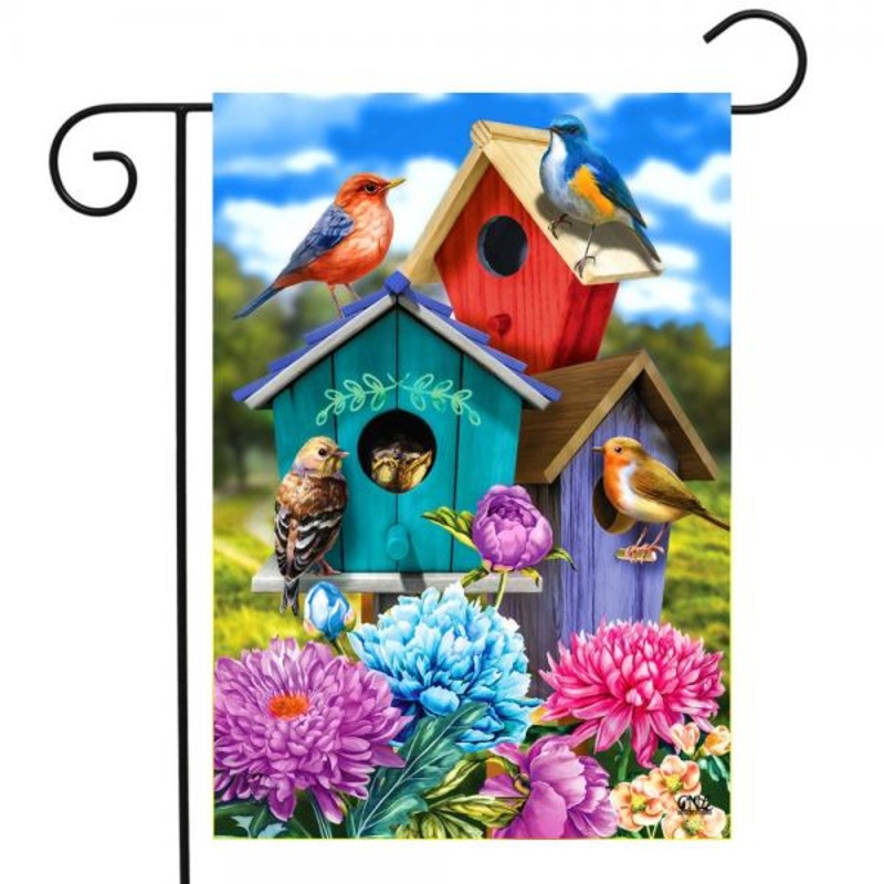 Vibrant Birdhouse Garden Flag