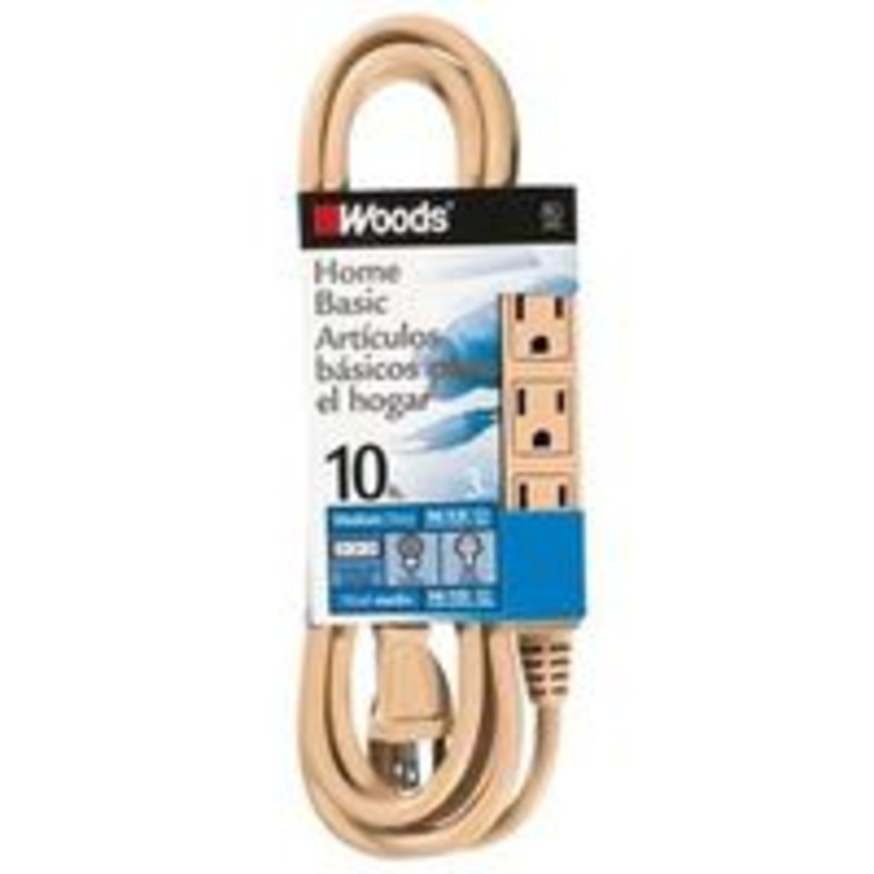 Cord Extension Indoor, 3 Outlets, 16/3 Gauge, 10 Foot